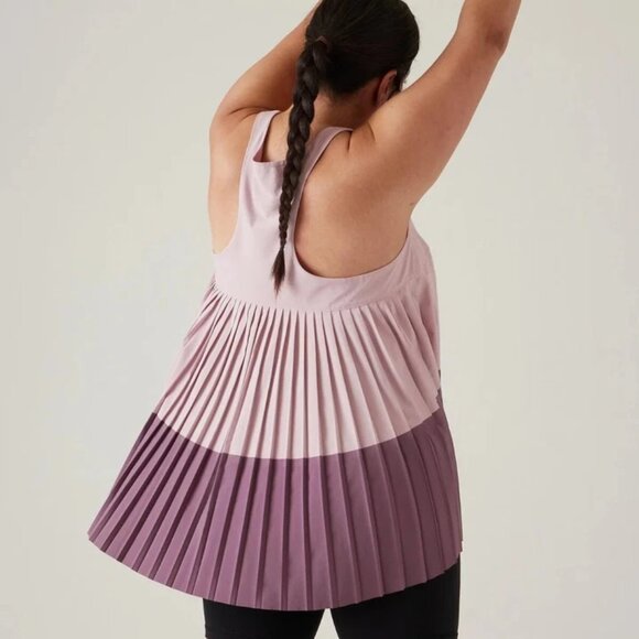 NWT Smoked Mauve Pink / Purple Flowy Pleated Athleta Swing Forward Tank Top - Picture 3 of 9